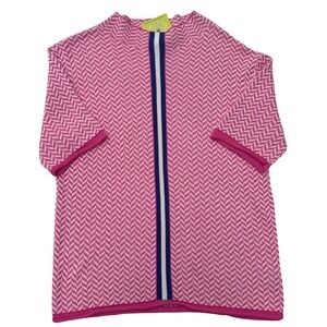 NWT CEZELE Caspian Mix Short Sleeve Knit Sweater Small Pink White SW1239 Chevron